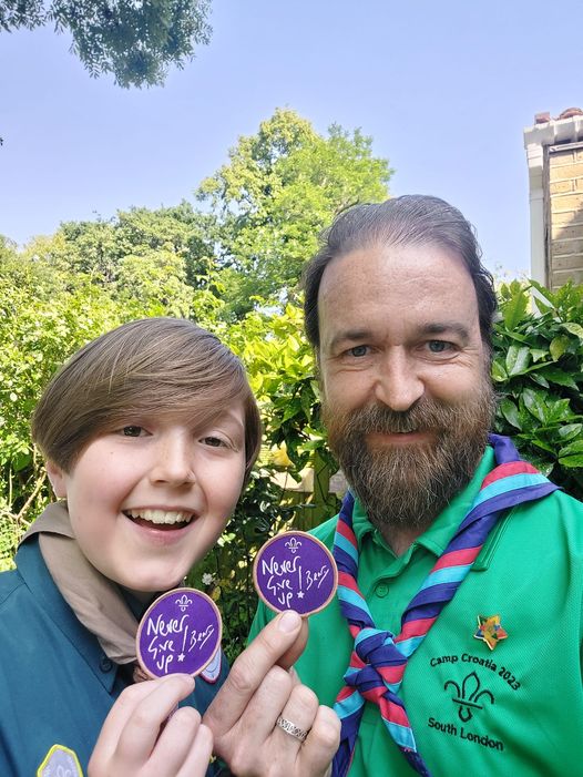 father and son team from Lambeth who have been awarded the Bear Grylls “Never Give Up” badge.